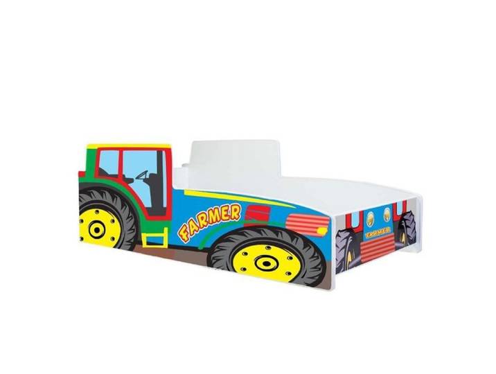 Lit enfant Tracteur coloré 140x70 - KOBI - Jaune - Panneau bois stratifié