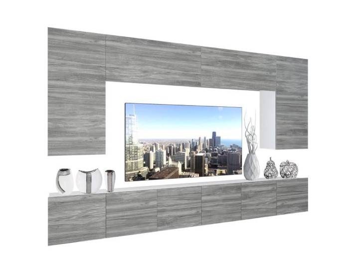 Unité Murale TV - BELINI - NEX 2-0-W-GW1-0-0-PP - Chêne Glamour - LED Multicolore - Design Contemporain