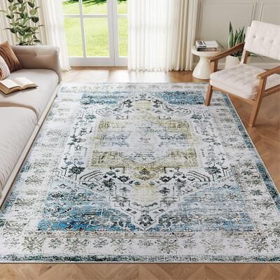 Garvee Washable Distressed Medallion Print Area Rug