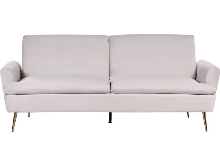 BELIANI Sofa Beige Samtstoff 3-Sitzer Schlaffunktion Klassisch Wohnzimmer