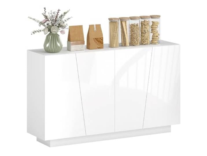 HOMCOM Hochglanz Doppeltür Buffet 70x40x88cm Weiß Aufbewahrungseinheit, geometrische Tür, verstellbares Regal, moderner Stil, Buffet für Esszimmer, Küche, Wohnzimmer.