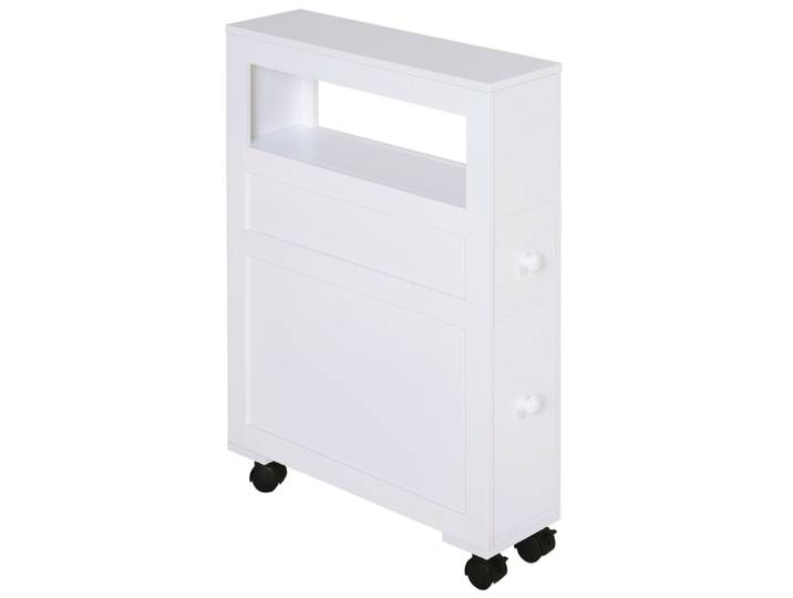 Meuble de rangement salle de bain étroit étagère et tiroirs blanc