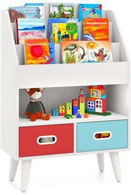 Costway Kids Bookshelf with Open Compartment for Toddlers 3+ Years Old-White