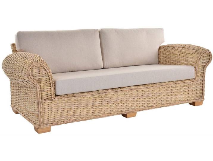 Krines Home Loungesofa Rattan-Sofa Chester 3-Sitzer Liegesofa Wintergarten Couch/ Polster, aus Rattan Naturmaterial