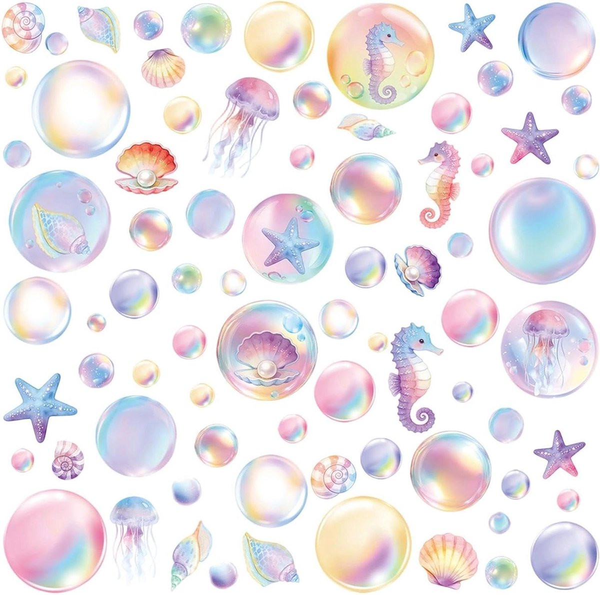Herbruikbare Zee Thema Raamstickers voor Glasdecoratie - 4 Vellen - Meerdere Kleuren