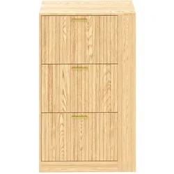 MODFU Schuhschrank MDF Natur 70x23,5x115 cm mit 3 Türen und offenen Seitenfächern