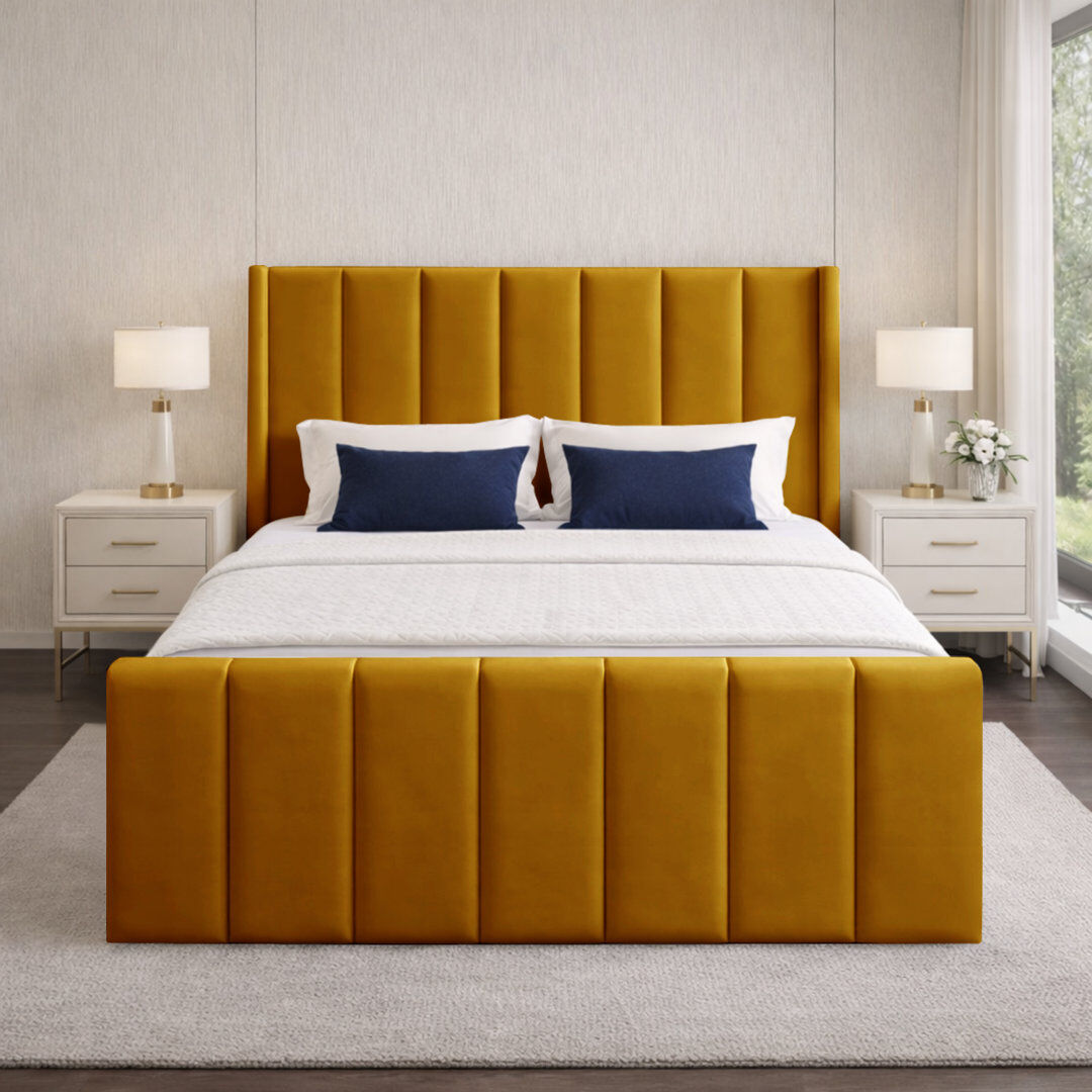 17 Stories Premium Wingback Storage Bed Frame Turmeric King (5')