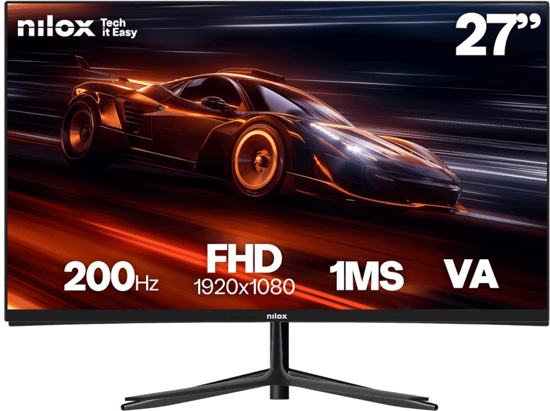 Monitor gaming - Nilox NXM27FHD2001, 27" Full-HD, 200 Hz, 1 ms, VA, Altavoces integrados, HDMI y DP, Negro