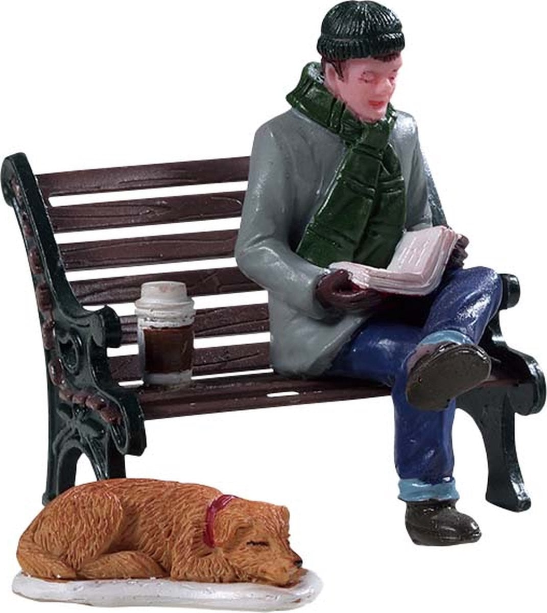 Lemax Relaxing Day Set van 2 Kerstdorp Accessoires met Man die krant leest