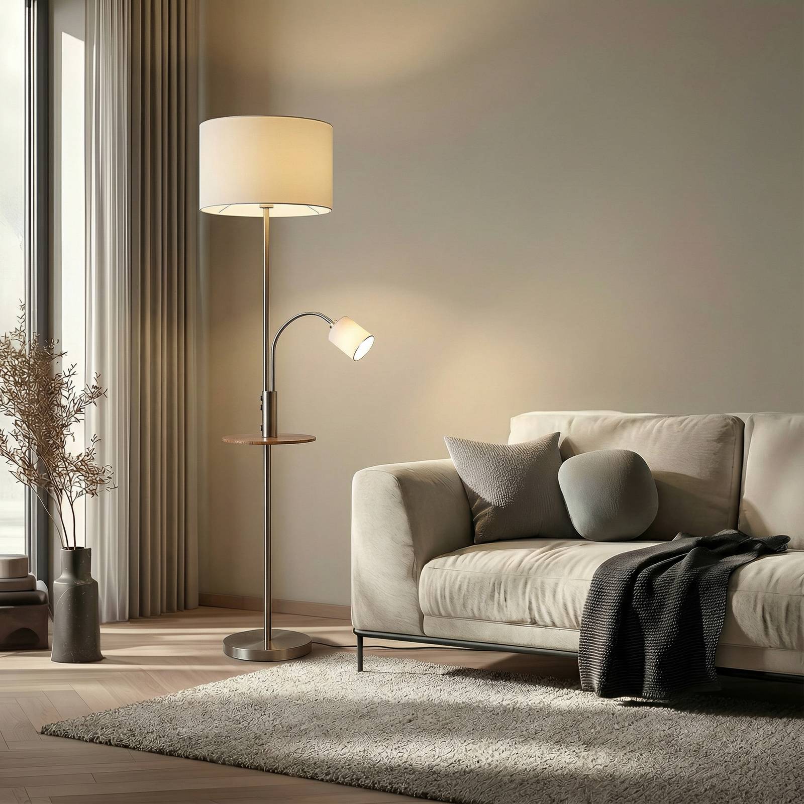 Floor Lamp Aovan Lindby, Alu / grey / zinc, Living / Dining Room, metal, Modern, Floor Lamp