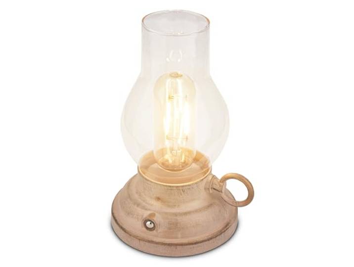 BRILONER - LED Tischlampe kabellos IP44 mit Touch, dimmbar, Akku tauschbar, Campinglampe, Tischleuchte, Akku, Outdoor, elektronische Öllampe, LED Petroleumlampe, Antik, 10,5x17,5 cm, Beige-crafted