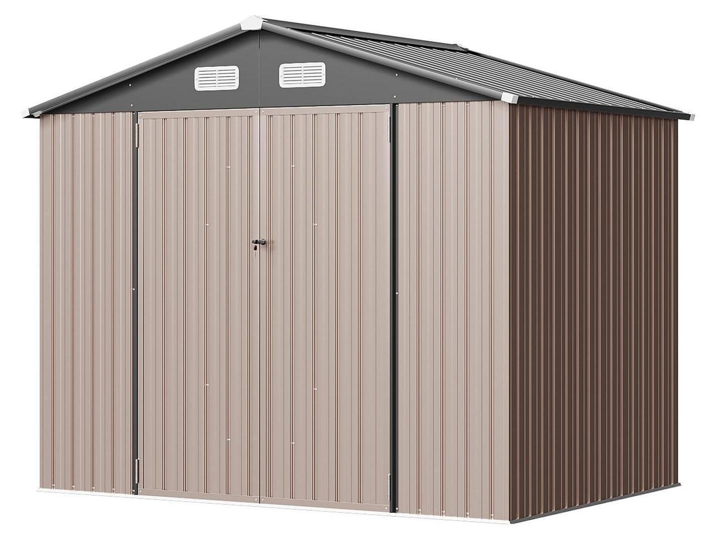 Metallgerätehaus 235x171x196 cm wetterfest mit Doppeltür abschließbar Braun