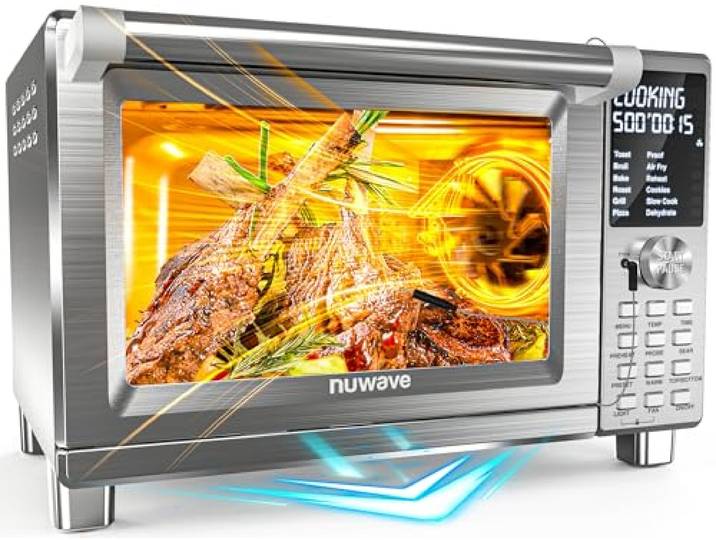 Nuwave Bravo XL Pro Air Freyer Kombigrill Toaster, neues ultraschnelles Konvektionssystem 2024, 35% knuspriger 2x gleichmäßiger, 142 voreingestellt, 50-500F, Sonde mehr