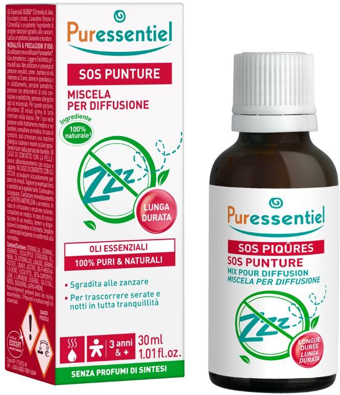 PURESSENTIEL ITALIA Srl Puressentiel SOS Punture Miscela per Diffusione, 30 ml, Oli Essenziali Repellenti, Protezione Naturale