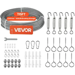 VEVOR Edelstahldrahtseil φ2 mm 35,1 m Länge, Drahtseil aus Edelstahl 304 mit einer Bruchlast von 2 kN, Stahldraht 7x7 Litzen, Geländerseil für Terrassengeländer, Gartenspaliere, Lichtketten