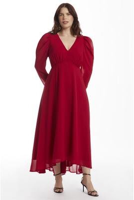Plus Size Women's Puff Sleeve High-Low Maxi Chiffon Dress by Prescott NY in Rhubarb (Size 22 W)