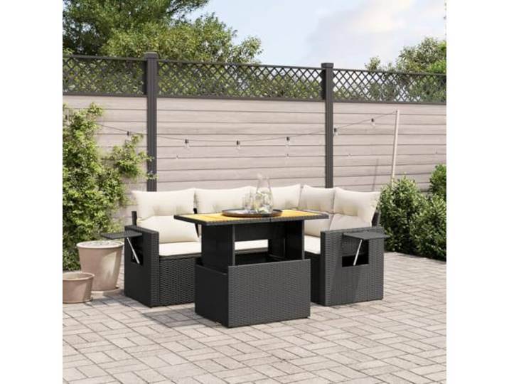 YUTAASU 5-TLG Poly Rattan Sofagarnitur Schwarz mit Kissen