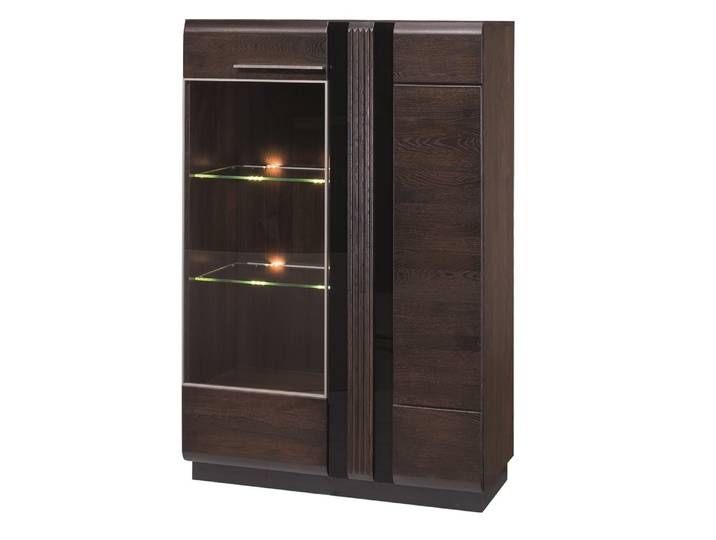 Portolano Vitrine II Massivholz Schokolade Eiche mit LED-Beleuchtung