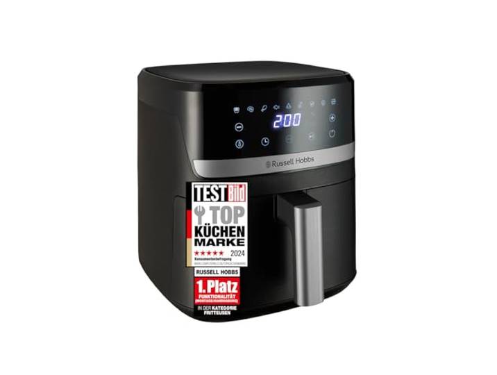Russell Hobbs Heißluftfritteuse XL, Satisfry 5,5 l, Schwarz, 27621-56 Kompaktes Gehäuse und sehr leiser Betrieb, 9 Programme für vielseitiges Garen, TouchScreen und automatische Abschaltung