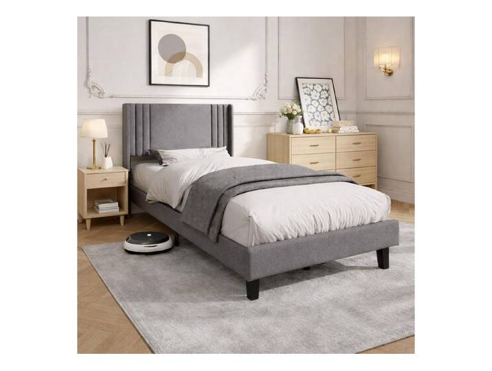 LuxusKollektion Polsterbett Polsterbett 90x200 cm Leinen Grau mit Stauraum