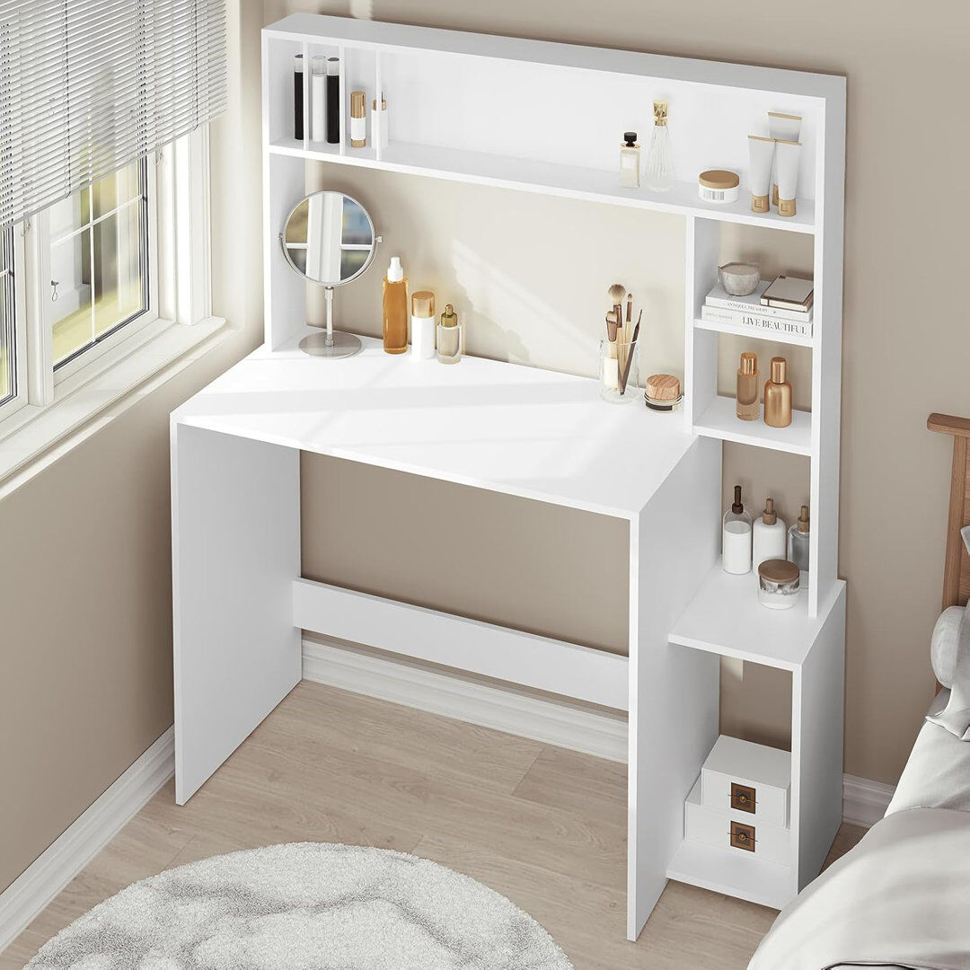 17 Stories Raelee Desk Brown/White 139cm H X 113cm W X 45cm D
