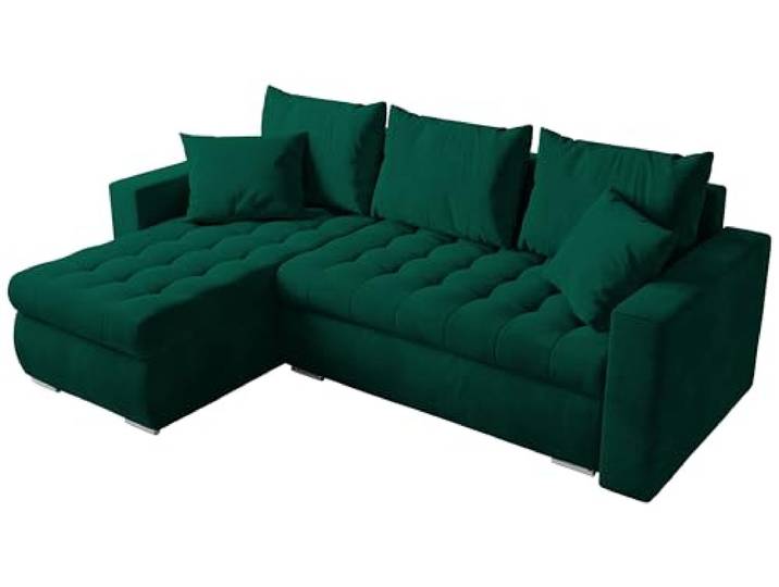 BROMARKT Sofa mit Schlaffunktion und Bettkasten Grün Schlafsofa L Form Wohnlandschaft Eckcouch Sofa Freistehend Polstercouch Ecksofa Schlafcouch Stauraum 238 cm Breite 4 Sitzer Stoff Monolith