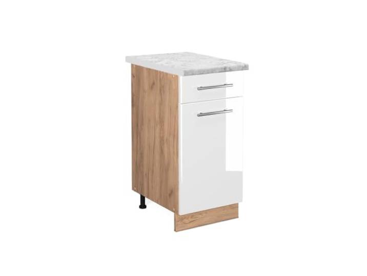 Vicco Küchenunterschrank Fame-Line, Weiß Hochglanz, 40 cm MDF-Front · Arbeitsplatte Marmor · Höhenverst. Füße · Metallgriffe · Soft-Close