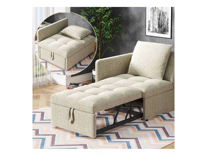 KLAM HOME Schlafsofa Polsterbett Schlafsofa 3 in 1 Multifunktions-Schlafsofa, Leinenstoffsofa mit verstellbarer Rückenlehne, für kleine Räume
