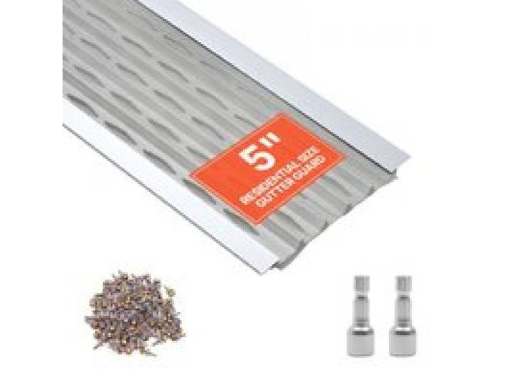 VEVOR 20 Stk. Dachrinnenschutz 127 mm, Alu-Laubfangstreifen mit Edelstahl-Mikromaschen, Dachrinnenlaubschutz Zuschneidbar mit 30,48 m Gesamtlänge, Regenrinnengitter inkl. Schrauben für Häuser Carports