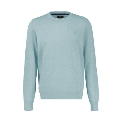 Rundhalspullover LERROS, Herren, Gr. M, blau (misty blau), Strick, Obermaterial: 100% Baumwolle, Rundhals, Bündchen, Pullover Rundhalspullover, mit kleiner Logostickerei