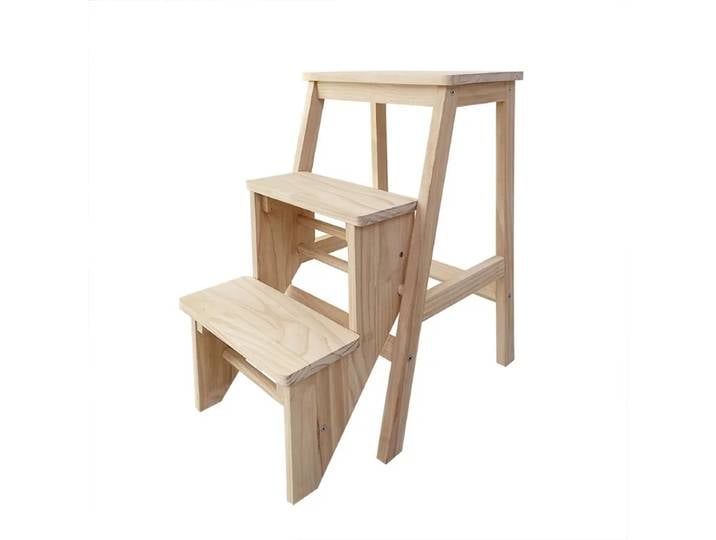 Escabeau pliable multifonction antidérapant en bois massif, 2 ou 3 marches, convertible, pour intérieur, cuisine, portable