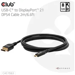 Club 3D USB C — DisplayPort (2 m), Videokabel, Schwarz