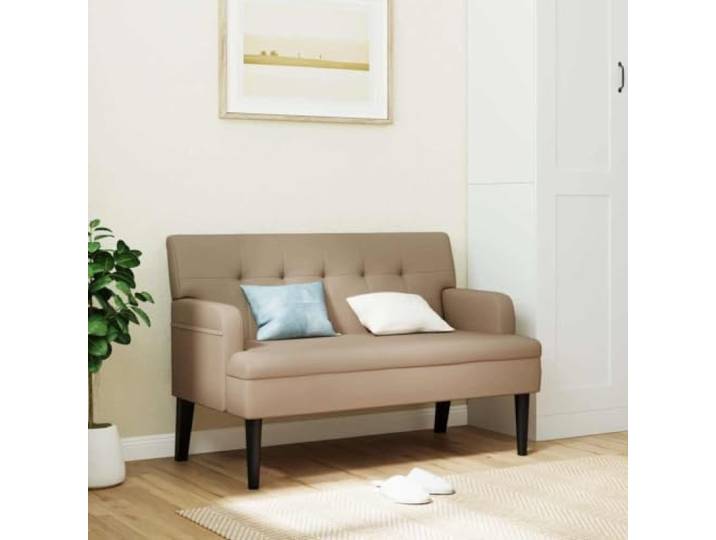 TEKGHUT Sitzbank mit Rückenlehne Cappuccino 112x65,5x75 cm Kunstleder Kunstleder schmutzabweisend, Beine aus Kautschukholz, Sperrholzgestell, Belastbarkeit 110 kg pro Sitzplatz