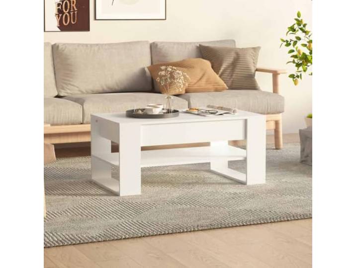 HEFZGDB Couchtisch Weiß 102x55x45 cm Holzwerkstoff mit glatter Oberfläche und reichlich Stauraum für Bücher Zeitschriften Snacks Getränke Ablagefläche Wohnzimmertisch Beistelltisch