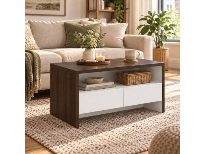 Cedario Couchtisch Holz mit Stauraum, 2 Schubladen & offenem Fach Wohnzimmertisch mit 2 Schubladen und offenem Fach, in 5 Größen und mehreren Farben für flexiblen Stauraum modernes Wohnen