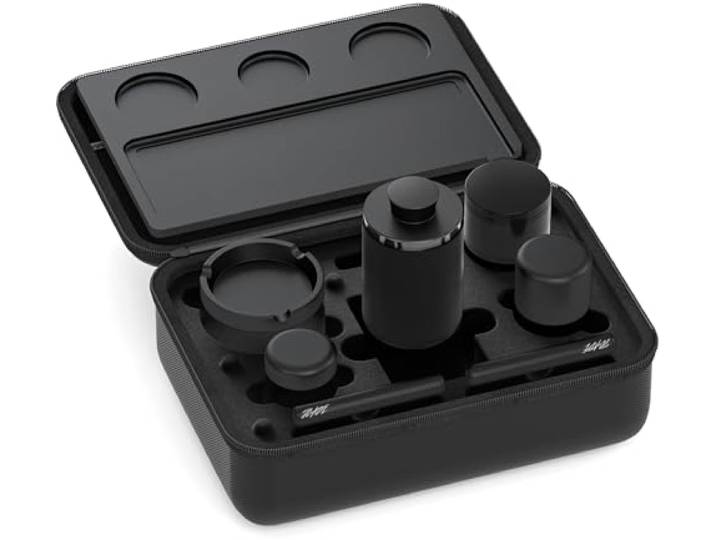 Grinder Set 8-teilig aus Hochwertiges Aluminium in Schwarz Kräutermühle ist Keramik beschichtet im Geschenkset mit Tragetasche