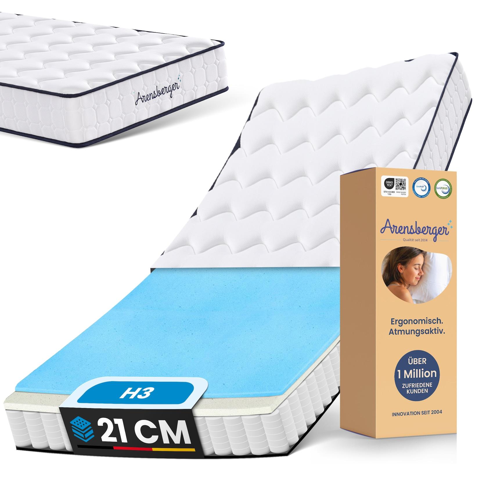 Arensberger LENA SPORT Taschenfederkernmatratze 90x200 cm 21cm Sportmatratze H3 Memoryschaum & Kaltschaum Ergonomisch Atmungsaktiv