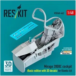 ResKit Mirage 2000C cockpit (Basic edition with 3D decals) for Kinetic kit (3D Printed)
