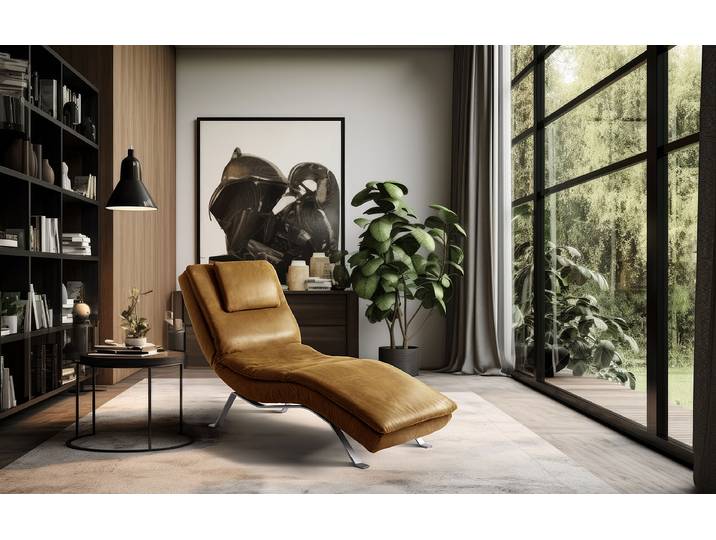 Relaxliege Kanan Braun Echtleder Arelia Silber 65 x 65 x 171cm