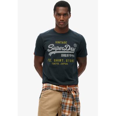 Rundhalsshirt SUPERDRY "VL HERITAGE RELAXED TEE", Herren, Gr. L, blau (eclipse navy), Single Jersey, Obermaterial: 100% Baumwolle, meliert, relaxed fit normal, Rundhals, Shirts Rundhalsshirt, Relaxed Fit, aus Baumwolle und Single Jersey, Kurzarm,...