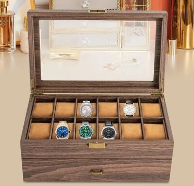 All Categories Goods 24 Slot Watch Box With Drawer, Watch Display Case And Men Jewelry Holder 24 Slot Watch Box With Drawer, Watch Display Case And Men Jewelry Holder