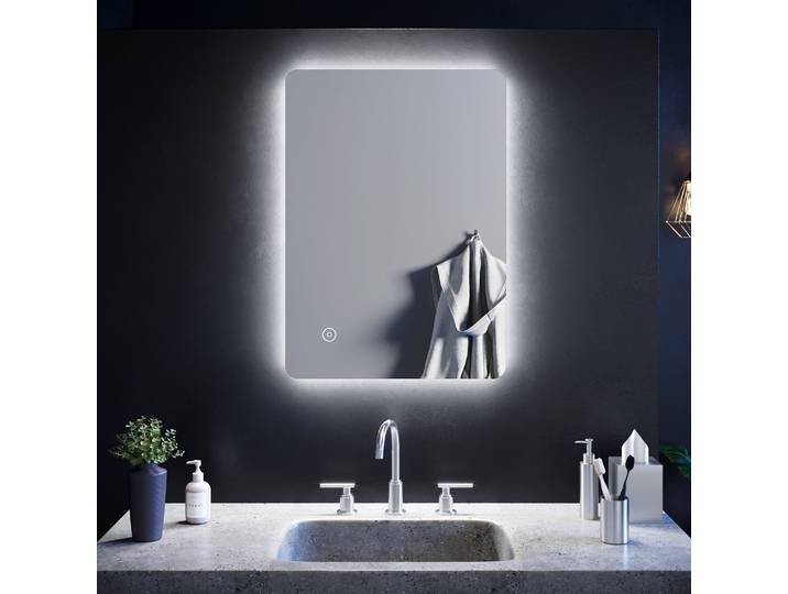 SIRHONA Miroir led Miroir de salle de bains avec éclairage LED Miroir Cosmétiques Mural Lumière Illumination avec Commande par Effleurement 70x50 CM