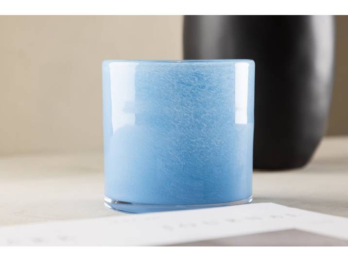 Laterne Eddie - Laterne aus Glas in verschiedenen Farben - Hellblau - Luxusbetten24