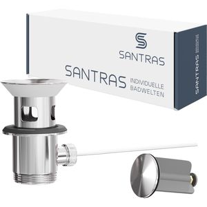 SANTRAS Ablaufgarnitur Premium mit Zugstange, aus Messing, für Waschbecken mit Überlauf, mit Zugstange, verchromt