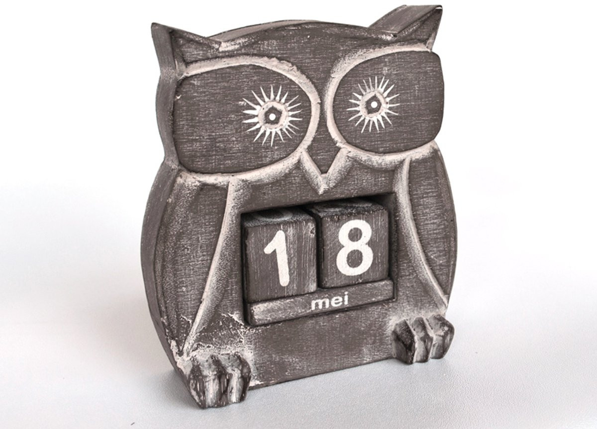 Woodart Houten Blok Kalender Uil voor op tafel