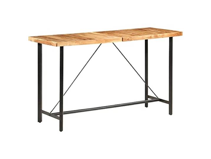 Fisinber Bartisch 180x70x107 cm Massivholz Akazie Stehtisch Industrie Robuster Bistrotisch aus Echtholz mit schwarzen Stahlbeinen für Küche und Essbereich im modernen Industrie-Look.