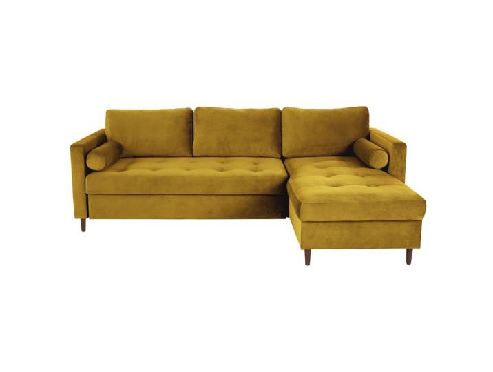 Ausziehbares 4/5-Sitzer-Ecksofa mit gelbem Samtbezug