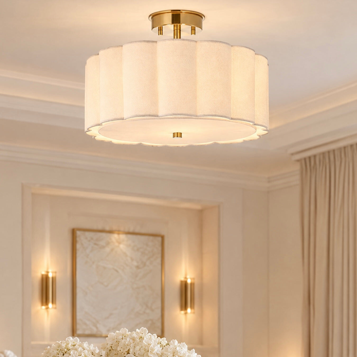 Pandora Cream & Gold Flush Ceiling Light