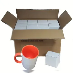 Airbrush-City 36 Stück Fototasse Sublimation Kaffee Tassen Becher WEISS - HENKEL ORANGE