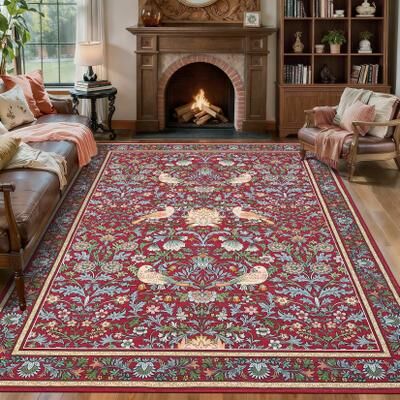 "Garvee Modern 8'x10'Area Rug,Vintage Botanical Bird Floral Boho Rug - 2'3"" x 12' Runner"